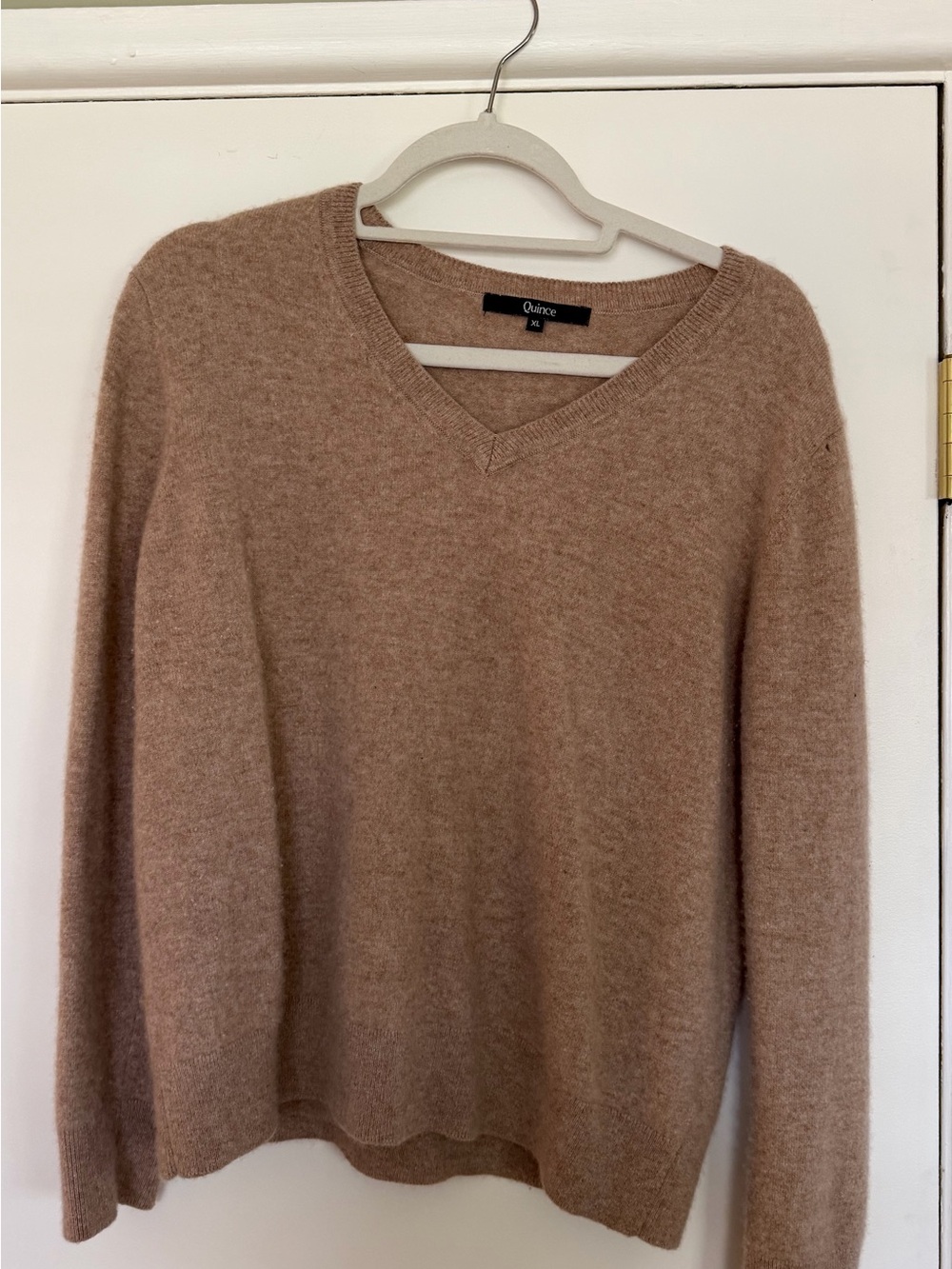 Quince V-Neck Sweater in Camel Brown